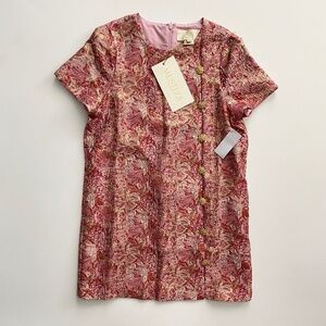Mestiza Nwt Isolde Metallic Jacquard Round Neck Short Sleeve Mini Shift Dress 10